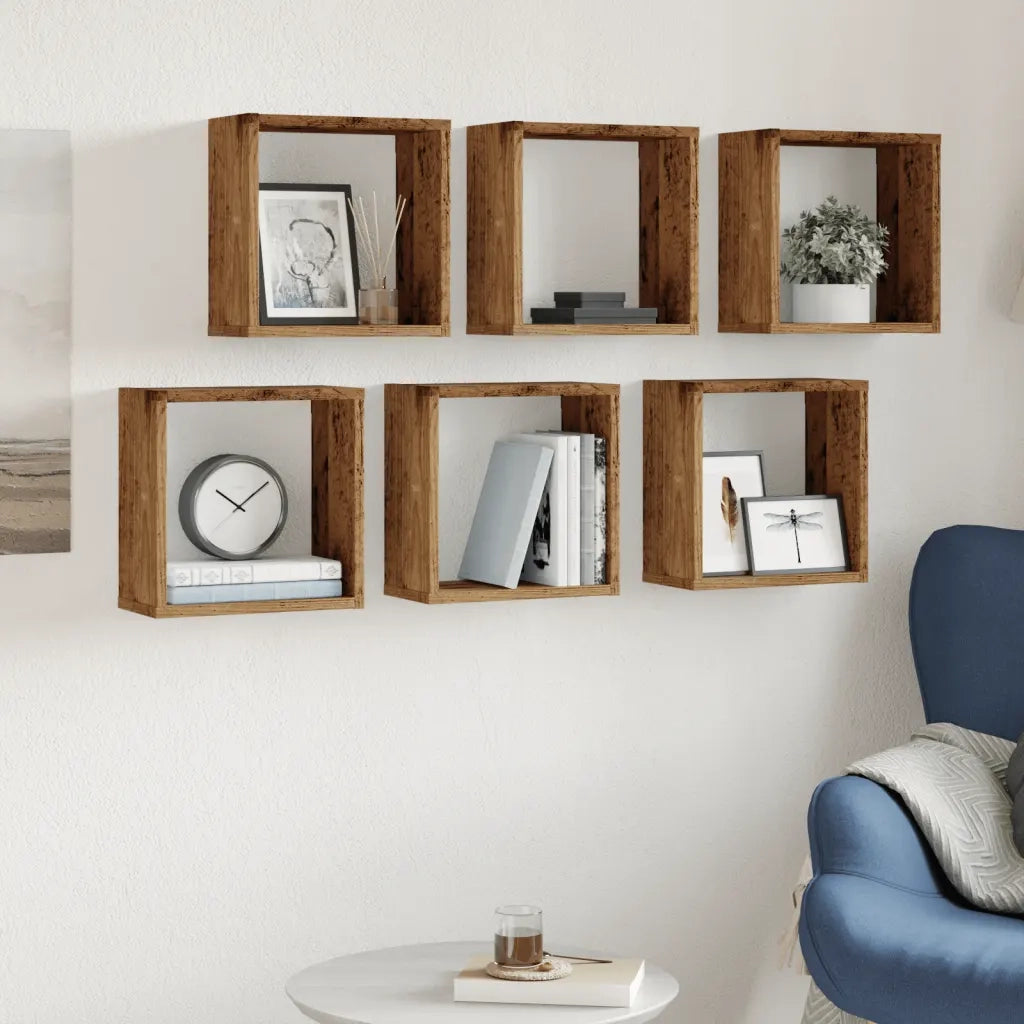 vidaXL Mensole Parete a Cubo 6 pz Legno Vecchio 30x15x30 cm Truciolato