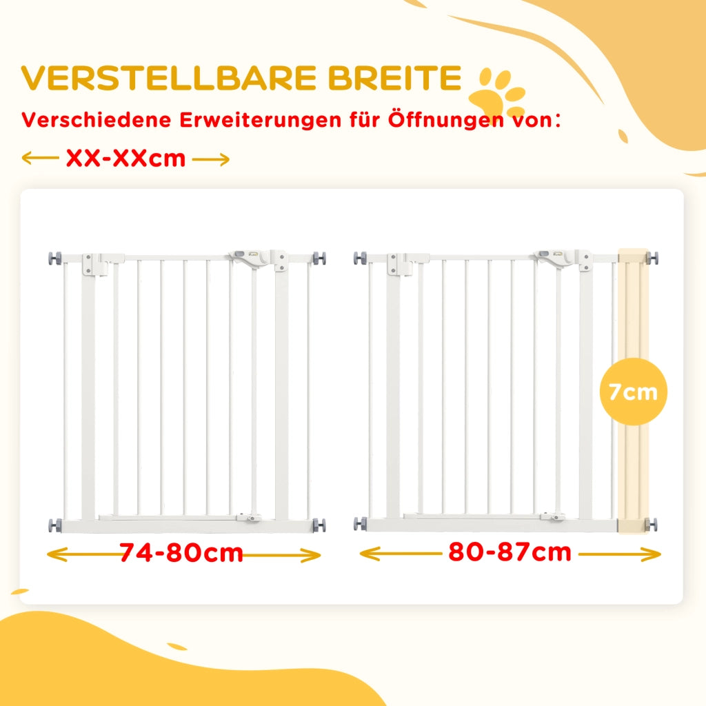 Cancello per Cani ¨C zephmum ¨C Bianco, Metallo, Plastica, 74-87 cm