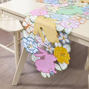 Tavola da pranzo con decorazioni di conigli e fiori - Piatto da tavola in tessuto - Lavabile - Decorazione per festa - Decorazione per tavola da pranzo - Disponibile in 4 lunghezze - Tavola da pranzo con tovaglia