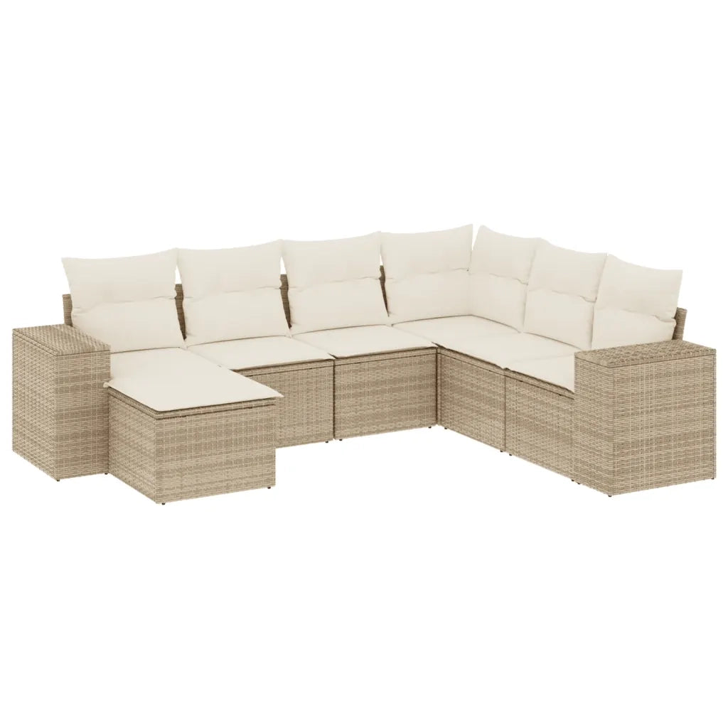 Set Divani da Giardino 7 pz con Cuscini Beige in Polyrattan 3222897
