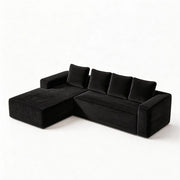 Divano angolare modulare reversibile con chaise e seduta profonda in velluto a coste nero 261 × 168 × 58 cm
