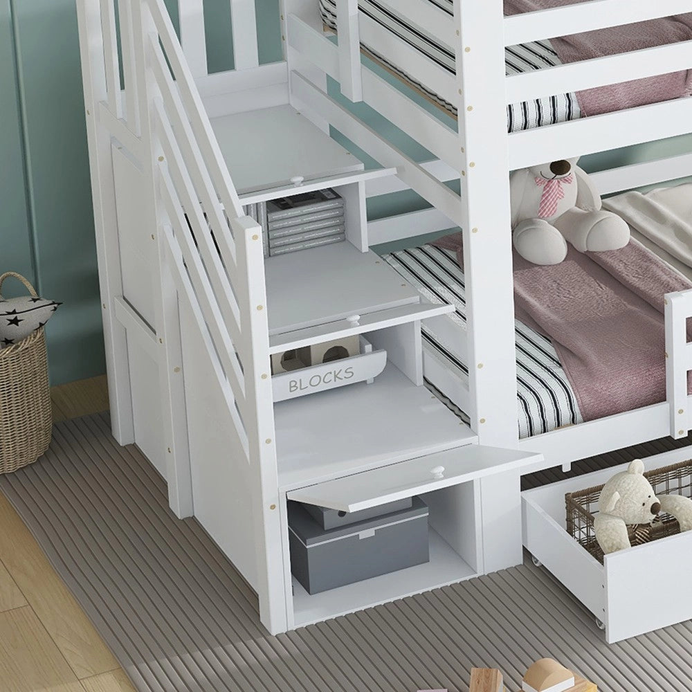Letto a Castello per Bambini con Cassetti e Doghe ¨C MINIMAL ¨C Pino/MDF, Bianco, 90x200cm