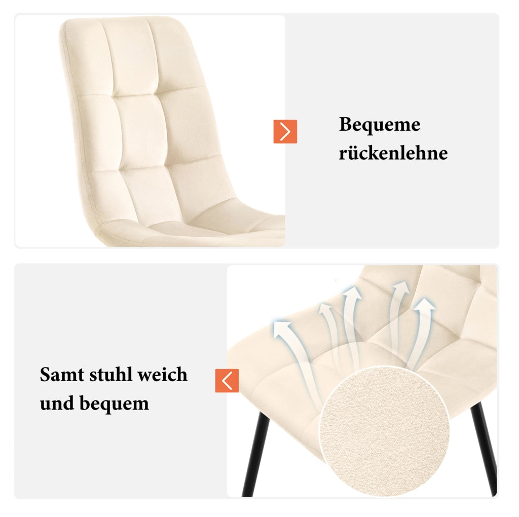 Set di 4 Sedie da Pranzo in Velluto Bianco Antico