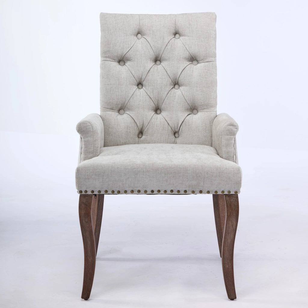 Sedia da pranzo, venduta singolarmente, tessuto chenille, gambe in legno massello, con braccioli, grigio chiaro