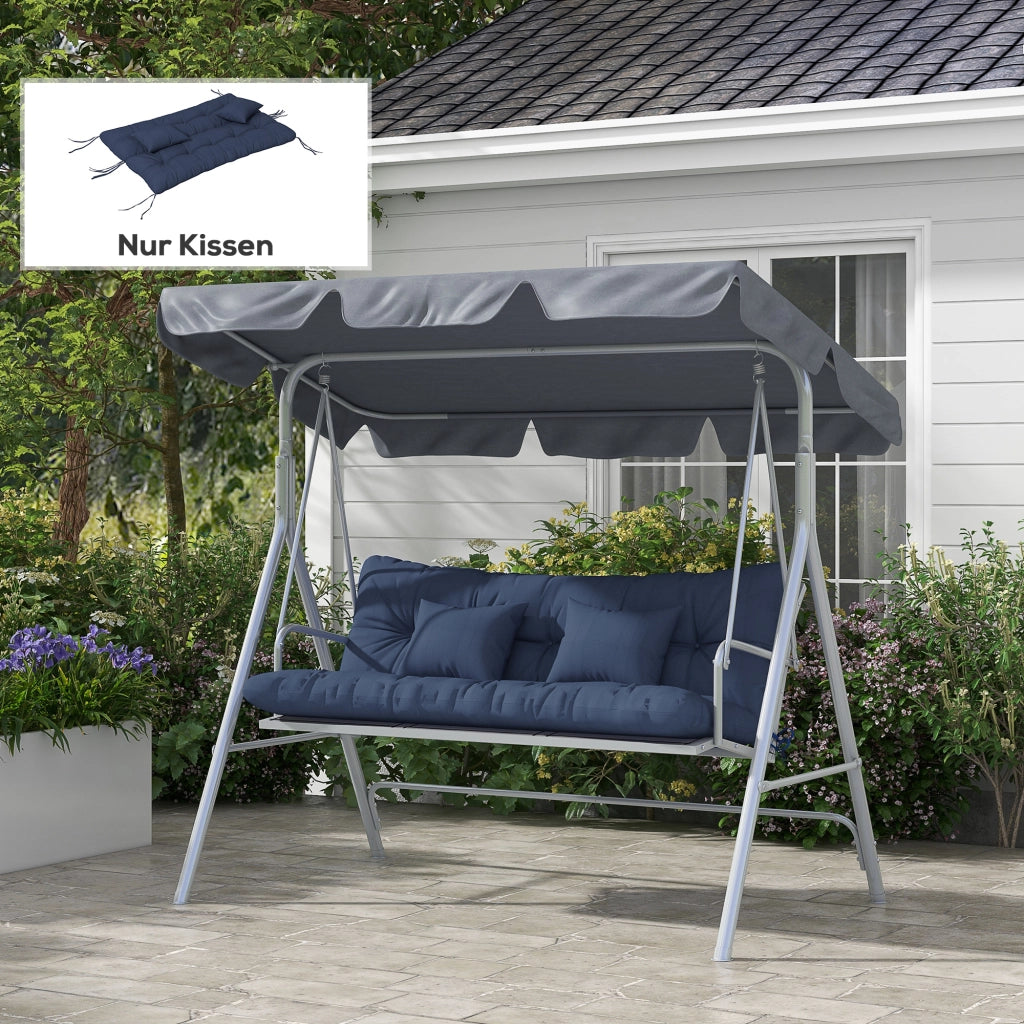 Set di 4 cuscini per sedile; idropellente 150x50 cm Coscino per sedia con cinghie per i cravatti; spesso 10 cm blu navy