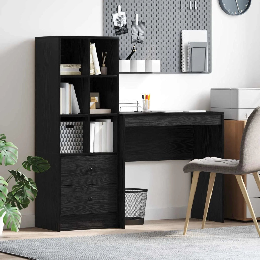 Scrivania con cassetto con lo scaffale 2 pcs Rovere Nero 3337314
