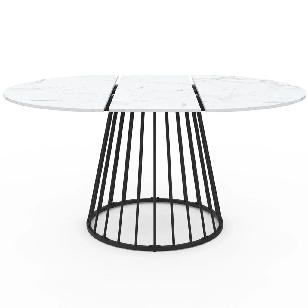 IDMarket - YUNA tavolo da pranzo rotondo allungabile 4-8 persone ALASKA piano effetto marmo bianco e nero 110 - 150 cm