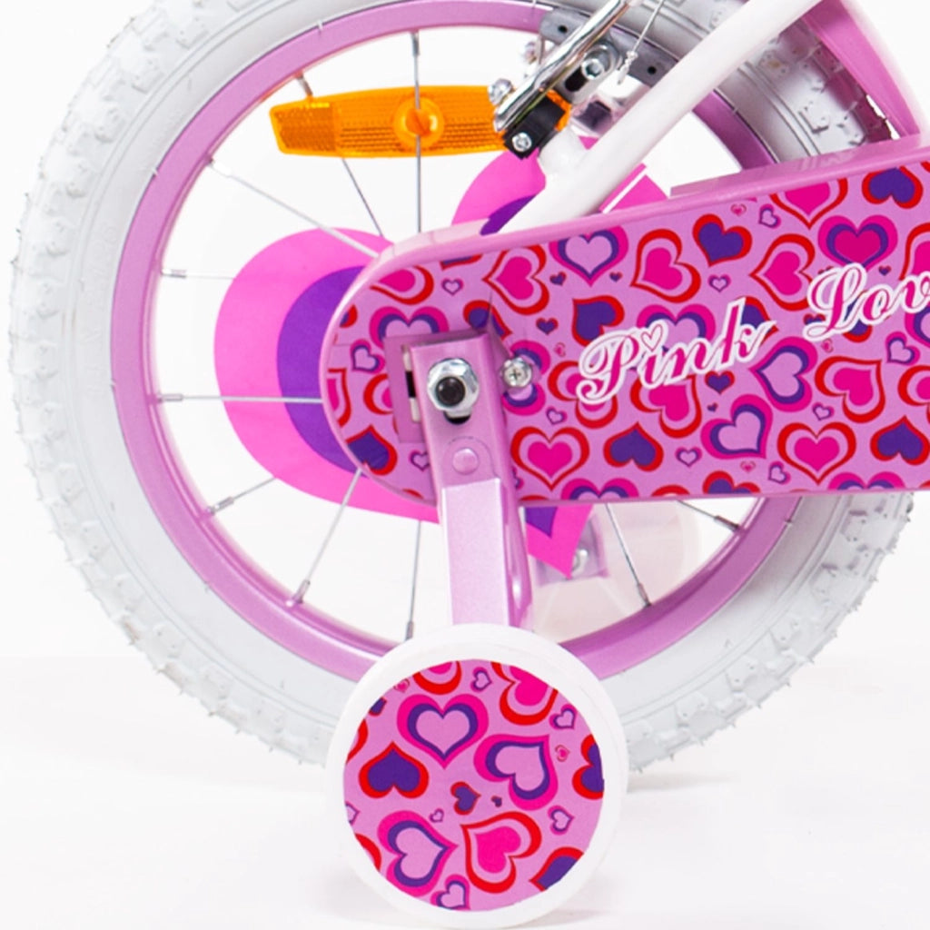 SCH PINK LOVE 14", bicicletta per bambini, adatta ad eta' tra i 4 e i 6 anni, per altezza tra 100 e 120 cm, con cestino