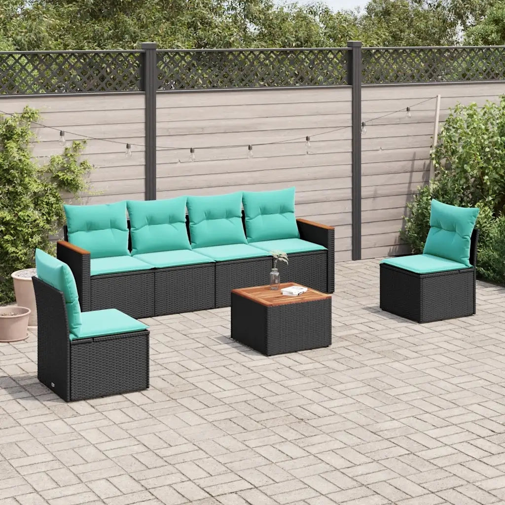 Set Divani da Giardino 7 pz con Cuscini Nero in Polyrattan 3225868