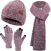 Set di abbigliamento caldo invernale 3 pezzi - Rosso scuro - Cappello a tubino, scialle lungo, guanti touchscreen - Set a 3 pezzi per adulti - Black Friday 2024 - Regalo di Natale