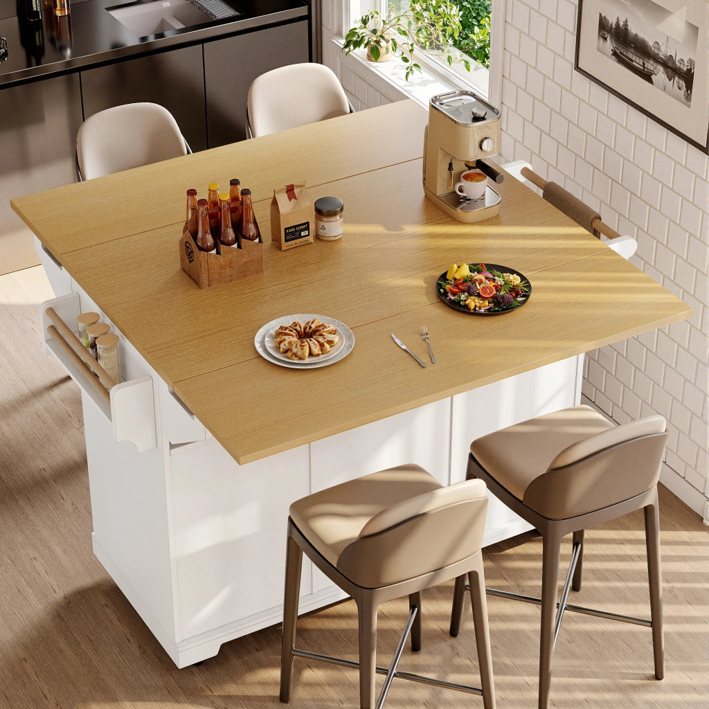 Carrello da Cucina con 2 Ante e 3 Cassetti; Piano Pieghevole; Ruote e Portaasciugamani per Cucina