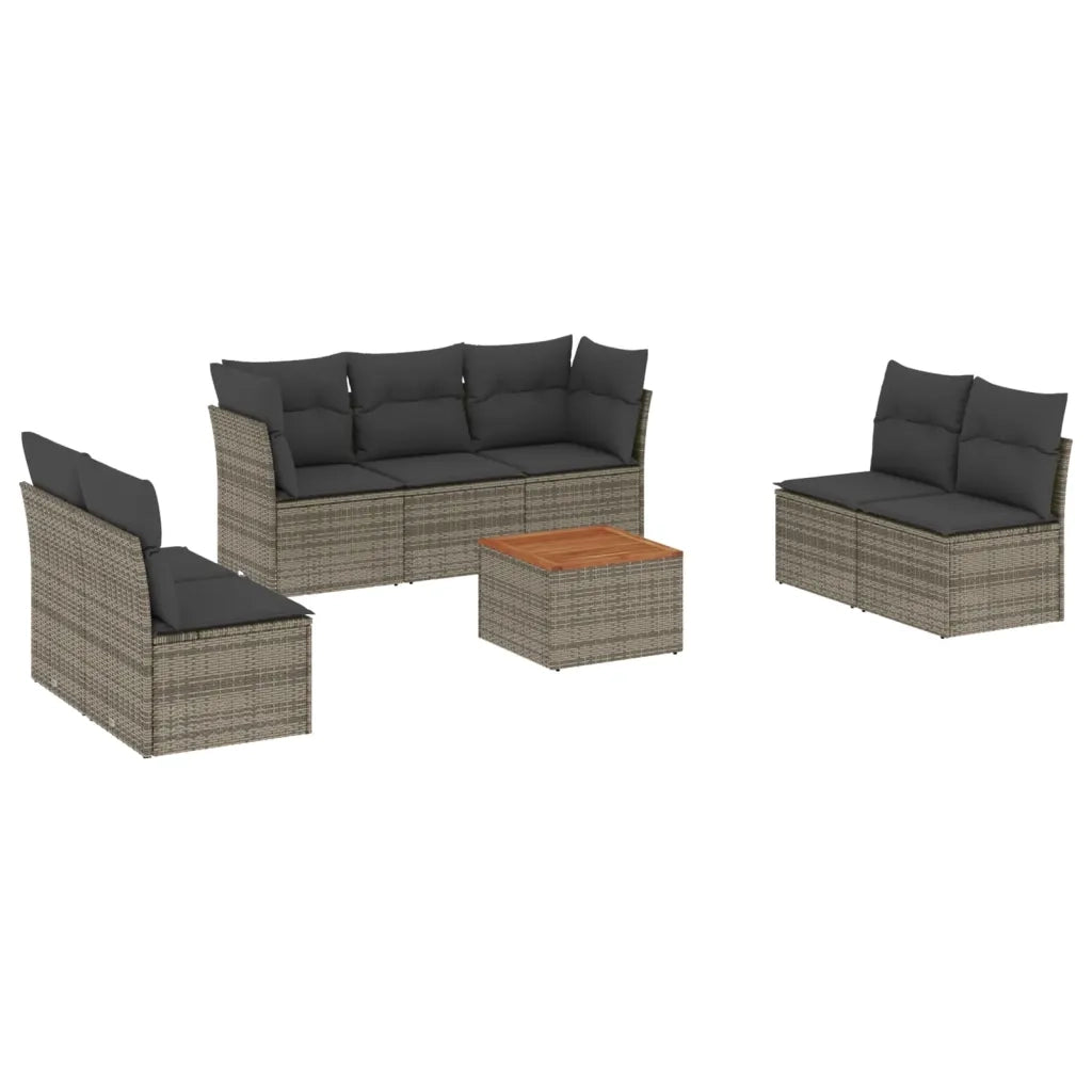Set Divano da Giardino 8 pz con Cuscini Grigio in Polyrattan 3255899