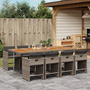 Set da Pranzo da Giardino 9 pz con Cuscini in Polyrattan Grigio