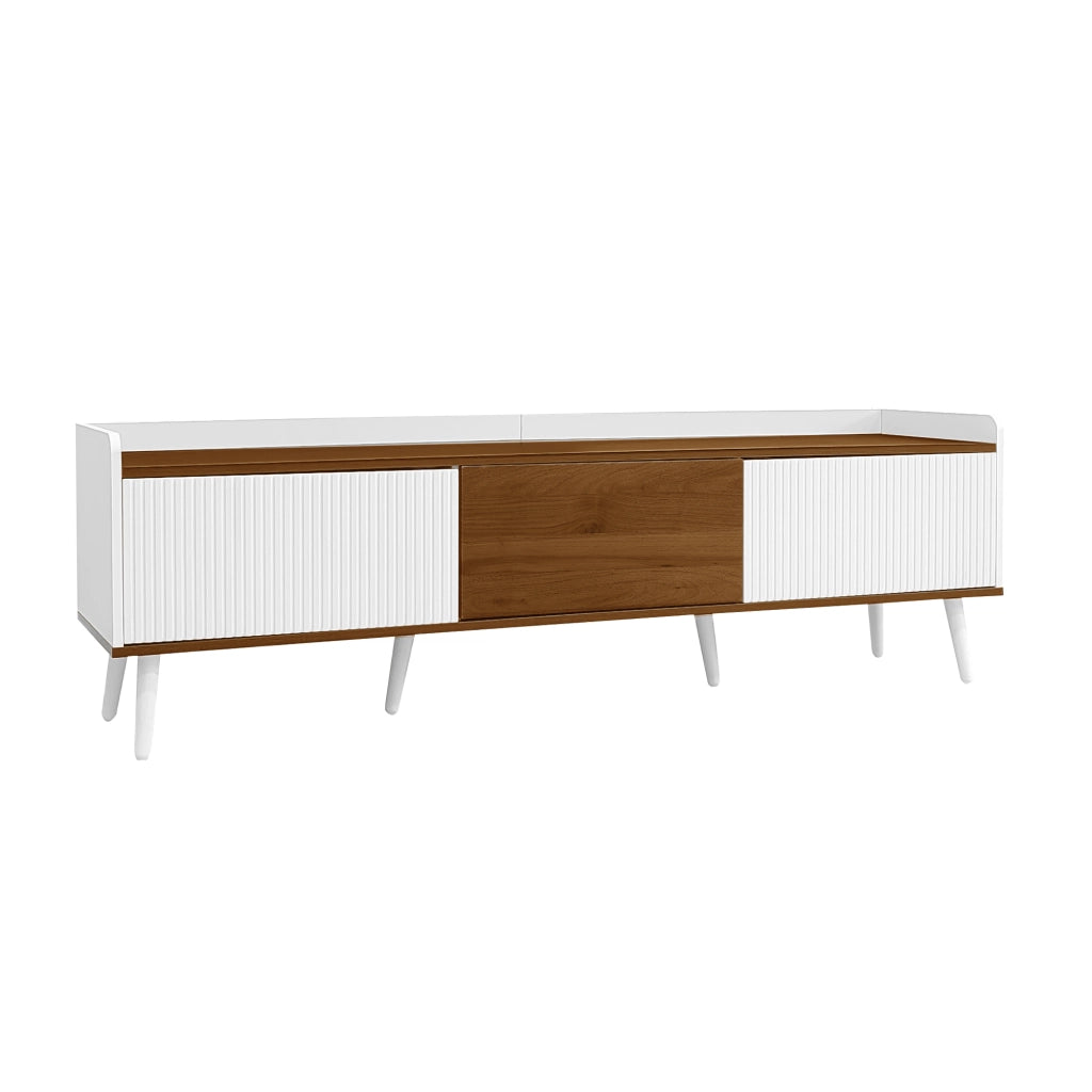 Mobile TV con 3 Ante Rigate; Bordo Rialzato e Antiribaltamento; Stile Moderno; 160??39??49;5 cm; in MDF; Bianco e Naturale