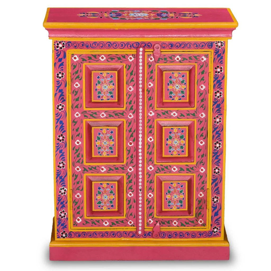 Buffet credenza mobiletto consolle mobile contenitore legno massello di mango dipinto a mano in rosa 4402024