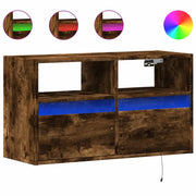 Mobile TV a Parete | Armadietto TV | Mobile Porta TV con Luci LED Rovere Fumo 80x31x45 cm