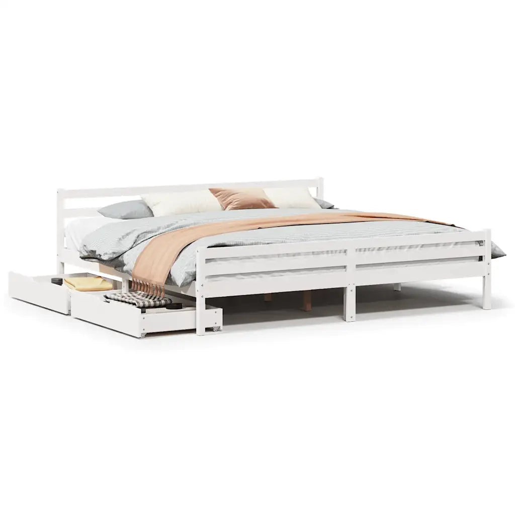 Giroletto senza Materasso-Struttura Letto Bianco 200x200 cm Legno Massello Pino 890399