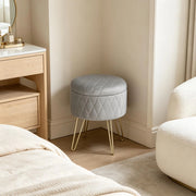 Pouf contenitore Poggiapiedi con vano contenitore in velluto e metallo Grigio chiaro