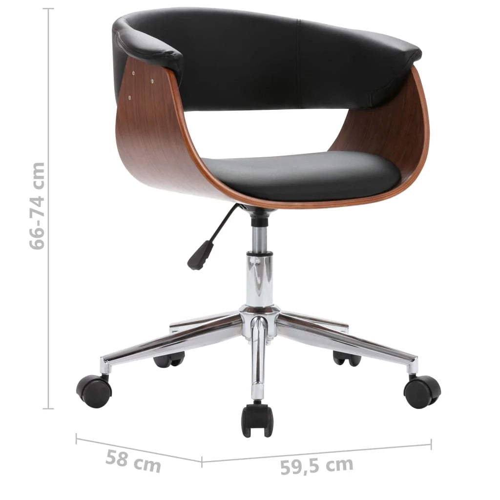 Sedia girevole da ufficio/studio in legno curvato e similpelle nera 02_0024155