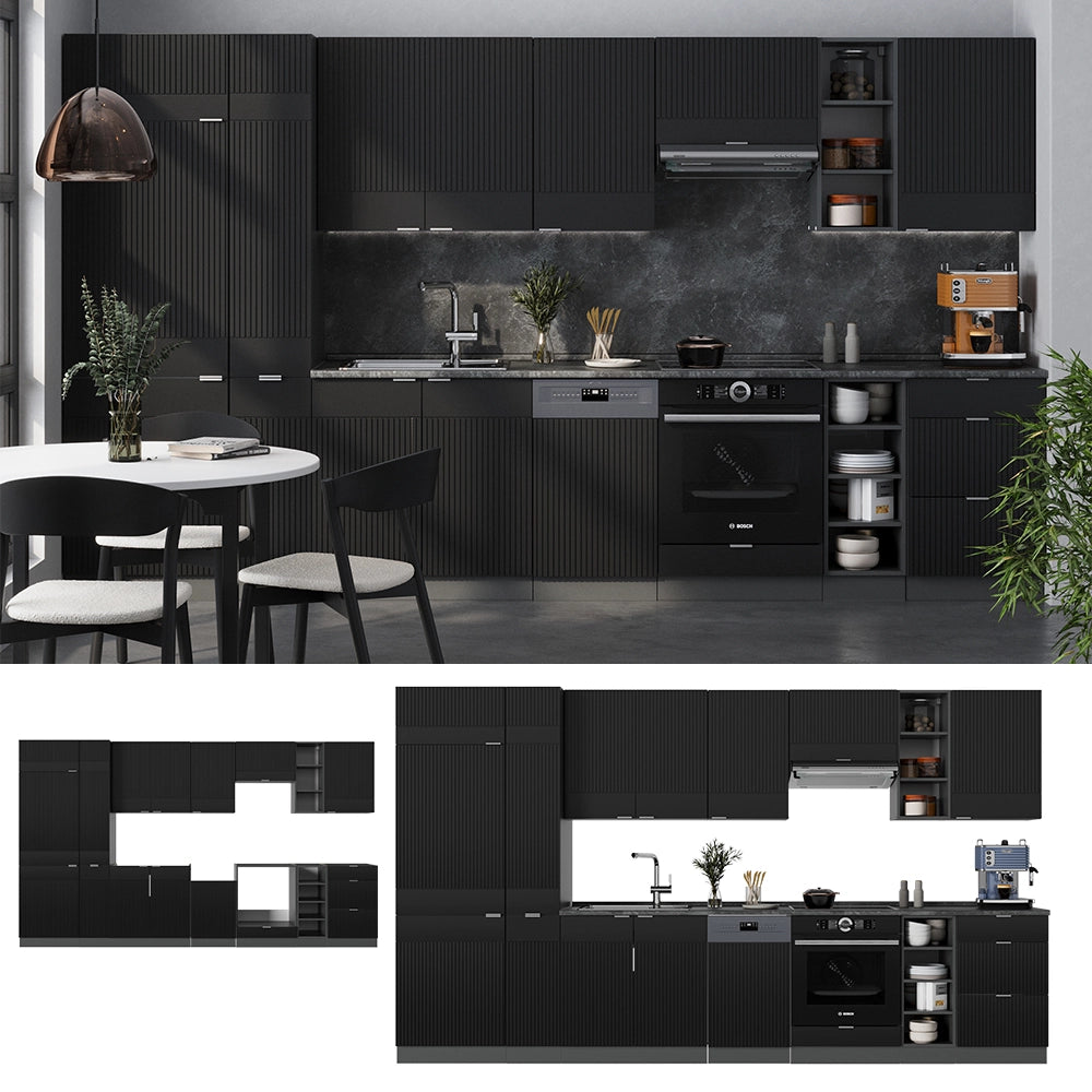 Cucina componibile Fame-Line Nero rigato/Antracite 355 cm, PL Marmo Vicco