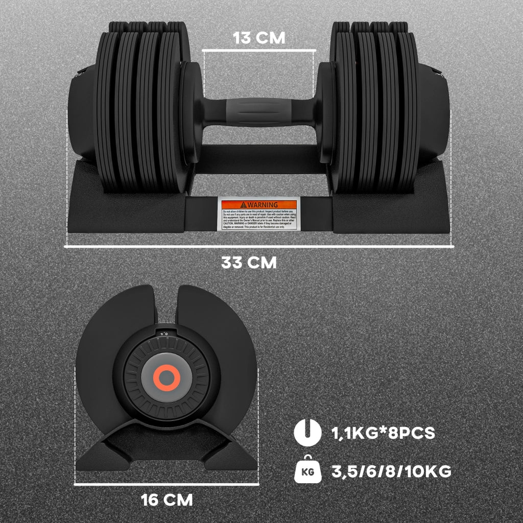 Mancuerna Regolabile 4 in 1 10 kg ¨C zephmum ¨C Base di Stoccaggio, Impugnatura Antiscivolo