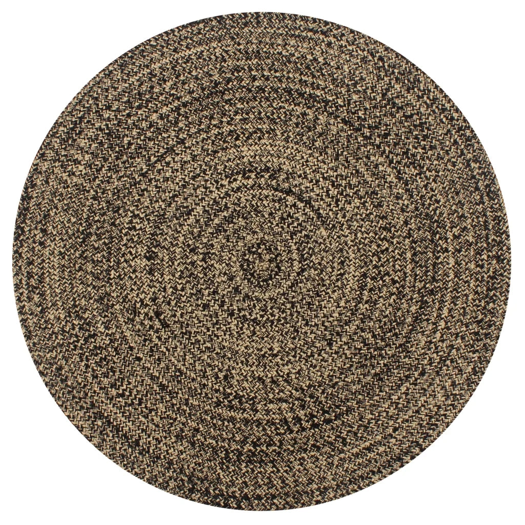 Tappeto Artigianale in Juta Nero e Naturale 120 cm