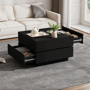 Tavolino basso girevole a 360° con 2 cassetti e bordo rialzato per soggiorno in truciolare nero 60 × 60 × 38 cm