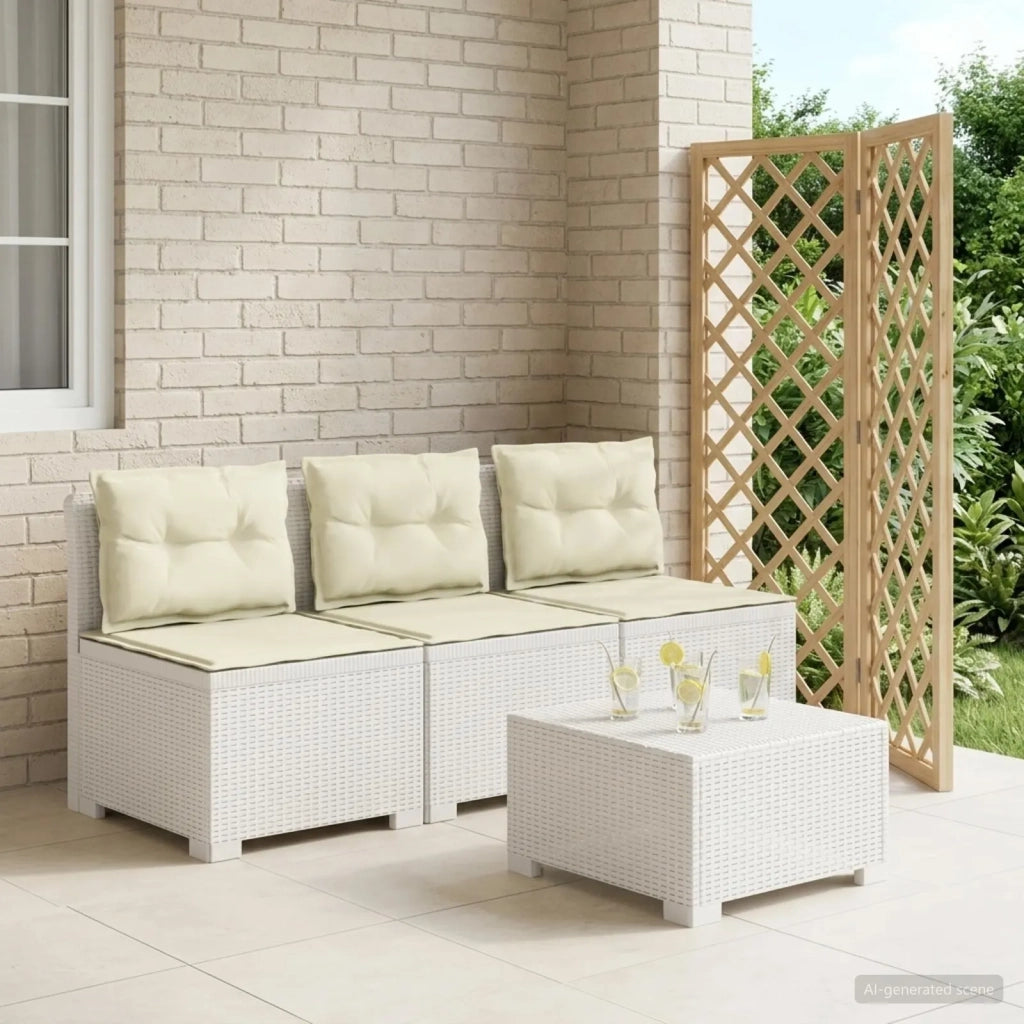 Divano da esterno-Divano da Giardino 3 posti con cuscini in look rattan PP Bianco 963491