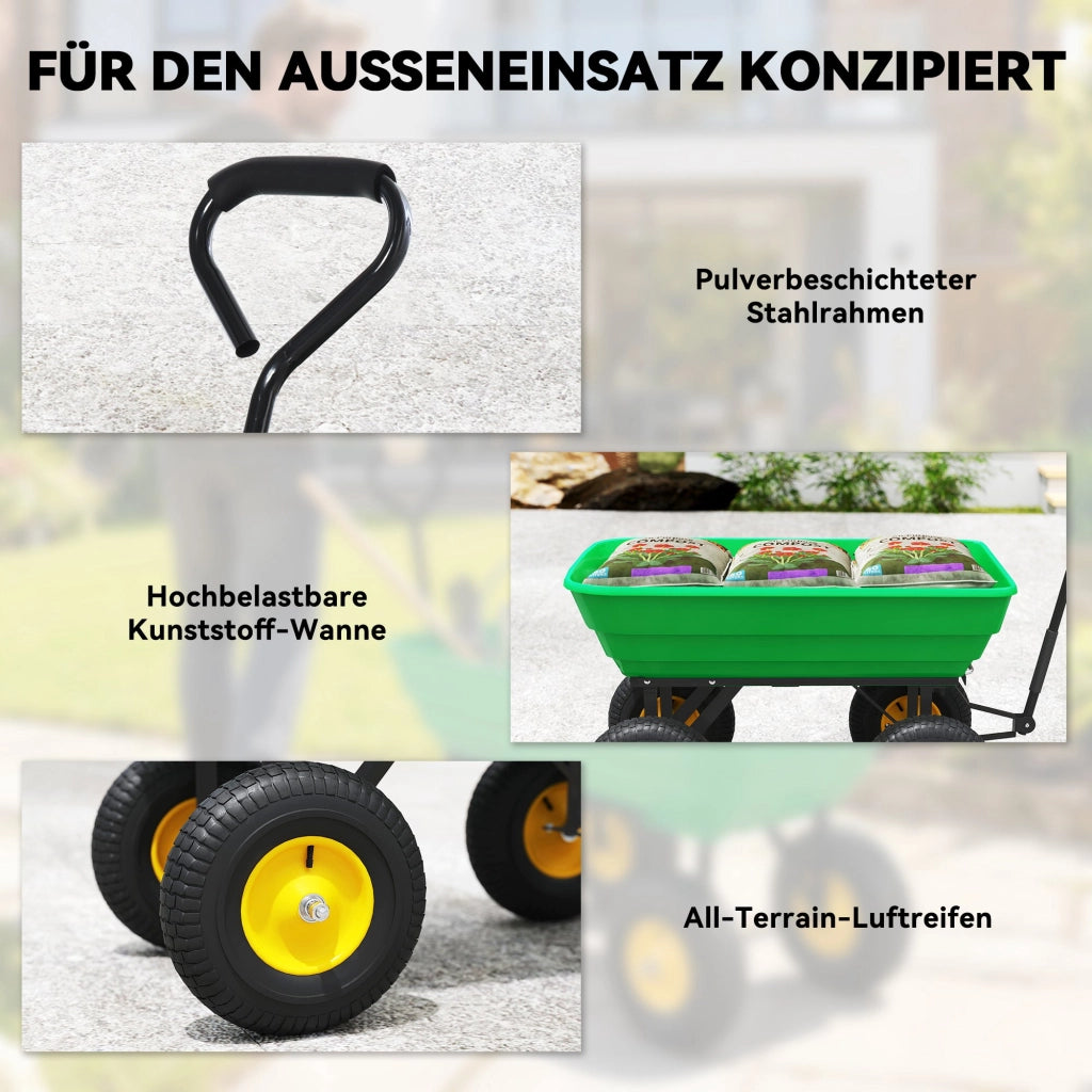 Carrello da giardino pieghevole ¨C zephmum ¨C 75L plastica ruote pneumatiche verde scuro