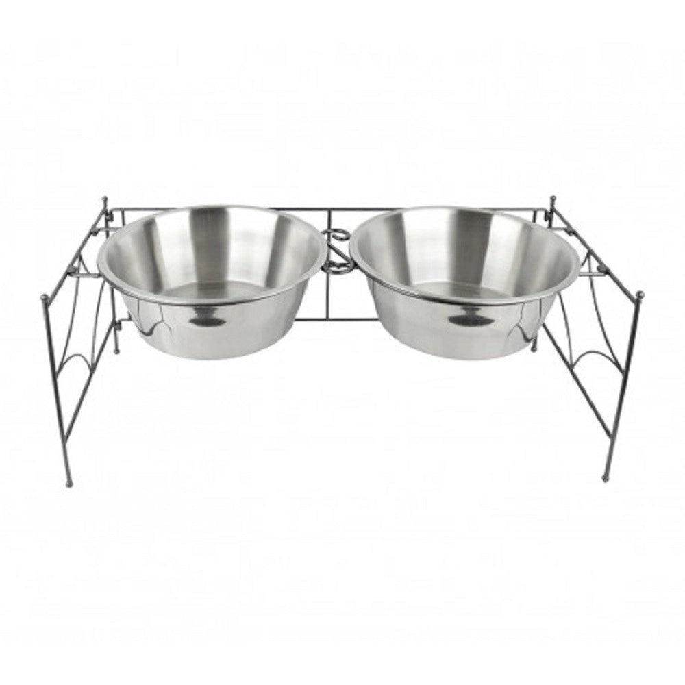 Trade Shop - Doppia Ciotola Per Cane Cani In Acciaio Con Supporto Rialzato 44 X 21,5 X 11 Cm -