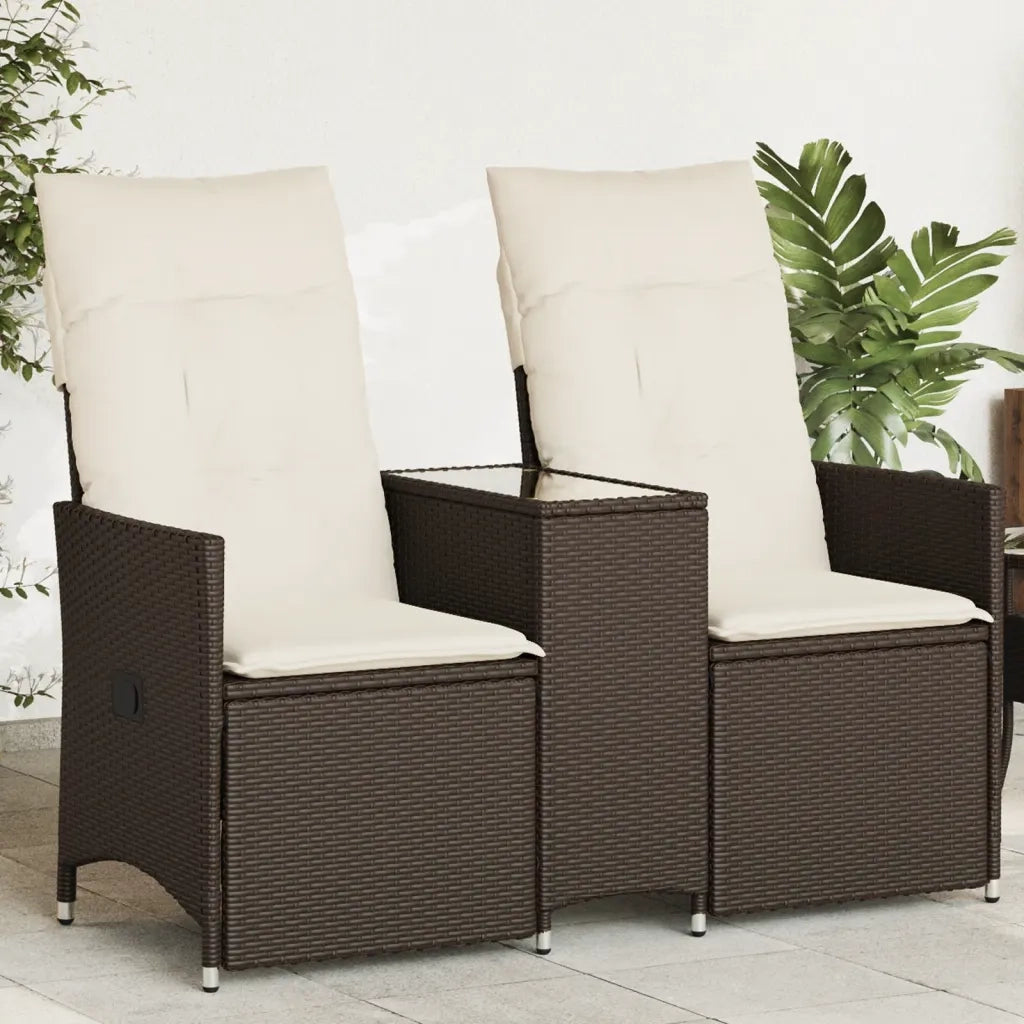 Divano Giardino Reclinabile 2 Posti Tavolino-Sofa da Giardino-Divanetto da esterno Marrone Polyrattan 692308