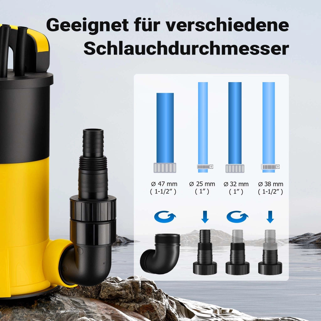 Pompa sommersa, 900W 17000 l/h, profondità max 7 m, Elettropompa a immersione per pozzi e cisterne
