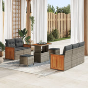 Set di 8 Pezzi di Divano da Giardino con Cuscini Grigio Rattan Sintetico Acacia