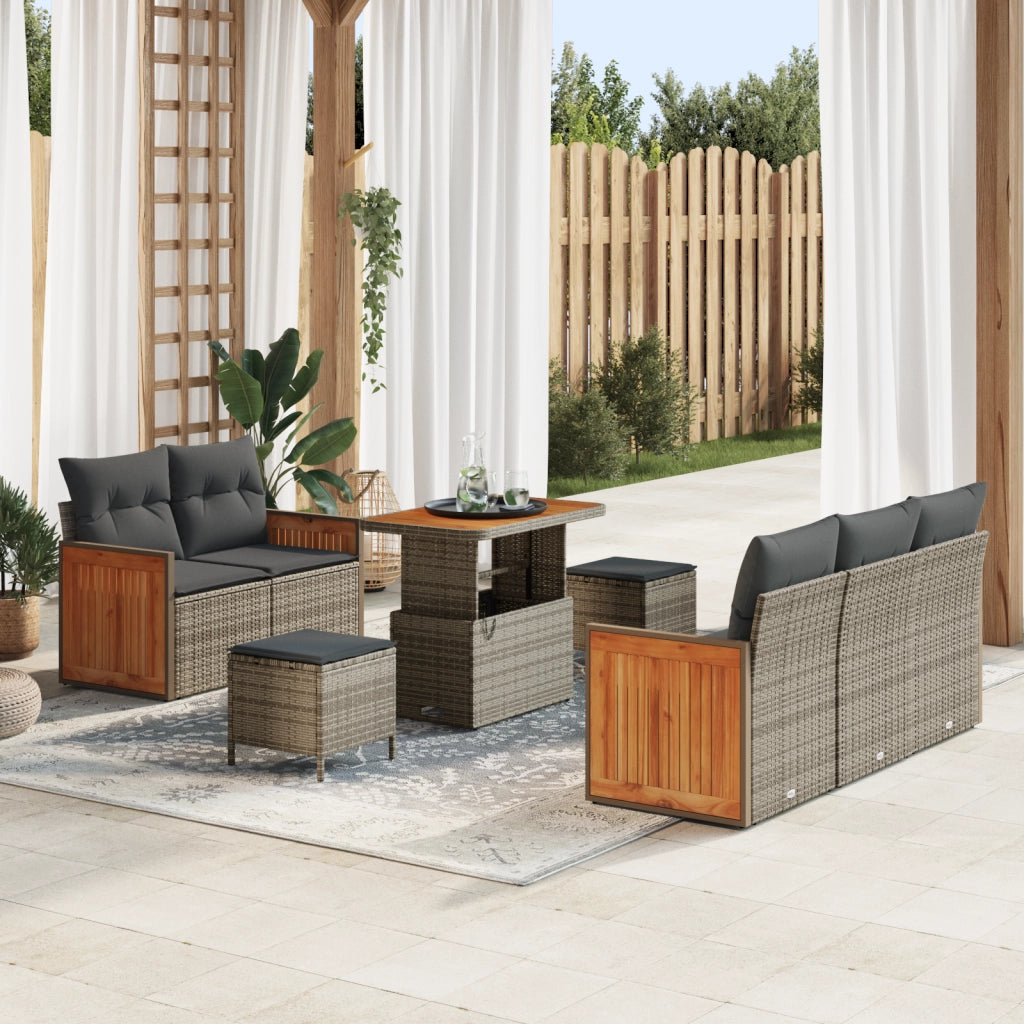 Set di 8 Pezzi di Divano da Giardino con Cuscini Grigio Rattan Sintetico Acacia
