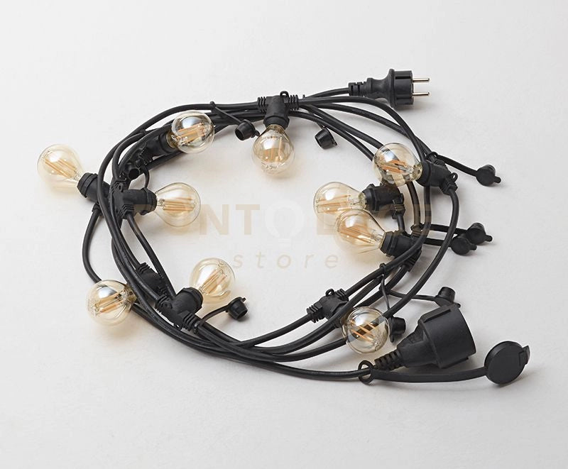 GFIN03- CATENA LUMINOSA 10 ATTACCHI PER LAMPADINE E27 PER ESTERNI IP44 5MT NERA