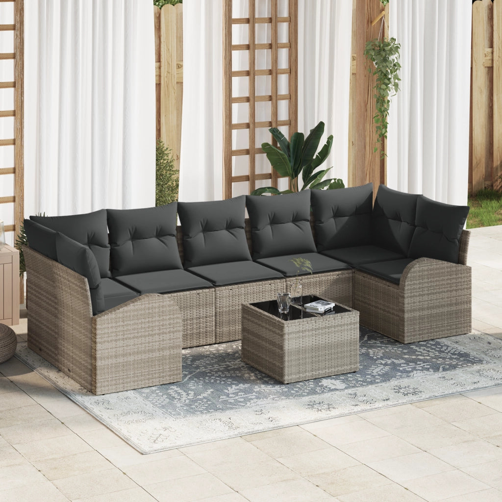 Set divani da giardino 8 pezzi con cuscini grigio chiaro in rattan sintetico