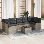 Set divani da giardino 8 pezzi con cuscini grigio chiaro in rattan sintetico