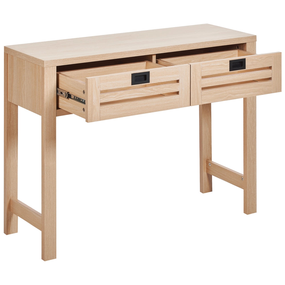 Tavolo Consolle Legno Chiaro Manufatto 2 Cassetti Maniglie Nere Mobili Soggiorno Corridoio Design Moderno Boho