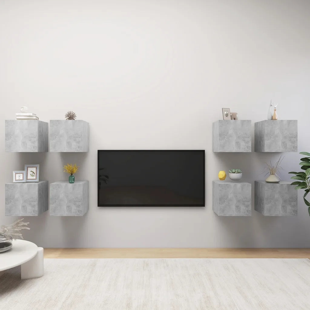 Armadietti a Parete per TV 8 pz Grigio Cemento 30,5x30x30 cm cod mxl 59802
