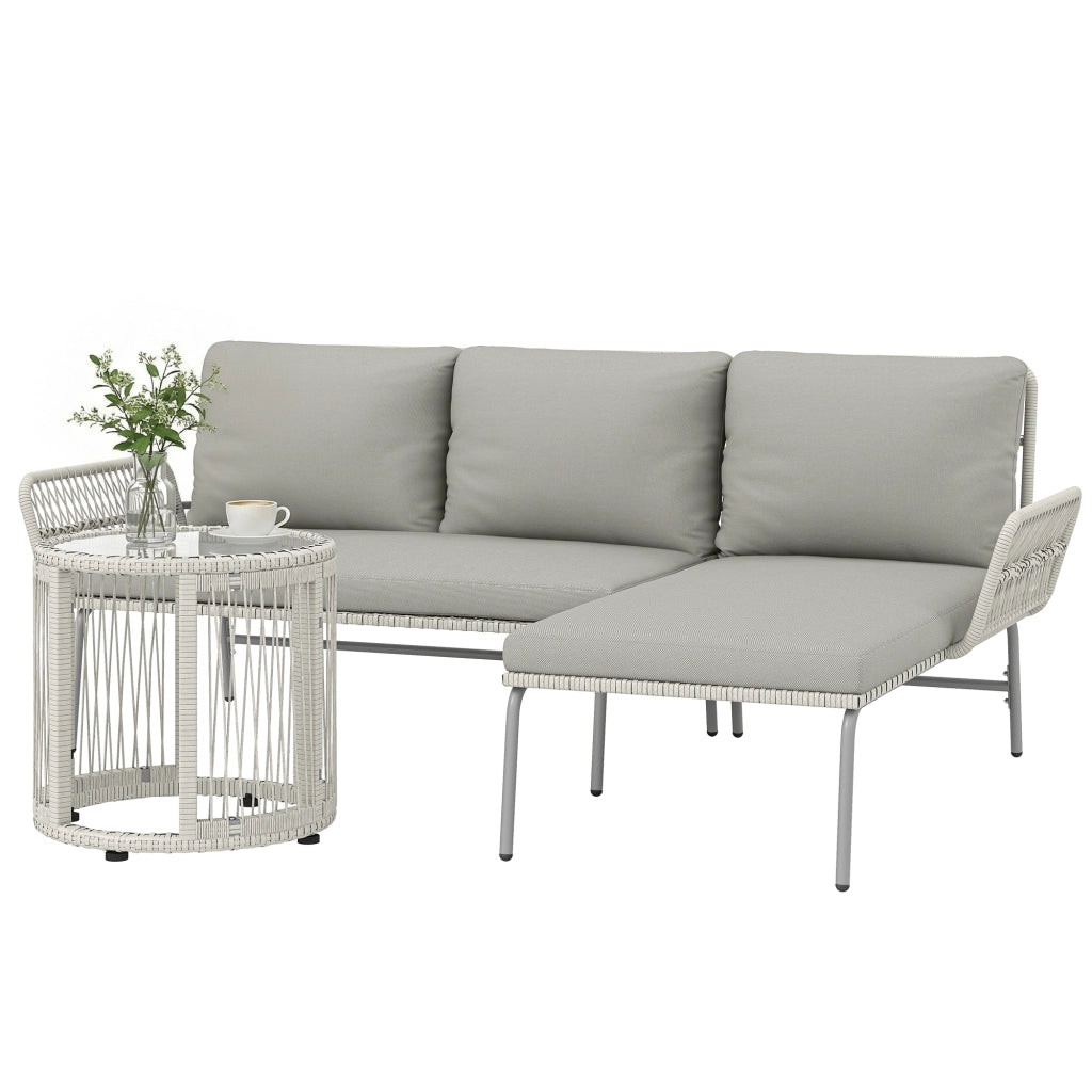Set salotto da giardino 3 pezzi ¨C zephmum ¨C polyrattan grigio con cuscini e tavolino vetro