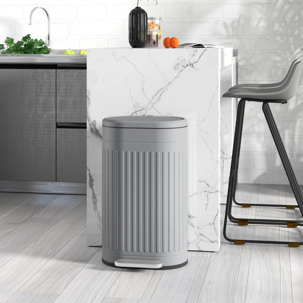 Cestino Pedale 30L con Coperchio e Inseritore ¨C Zephmum ¨C Grigio 36,5x31,2x60,8 cm
