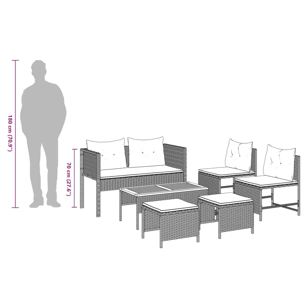 Set Divano da Giardino 6 pcs Grigio e Blu Navy polyrattan 4104706