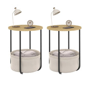 IDMarket - Set di 2 comodini rotondi DETROIT, tavolini e terminali per divani con cesto in tessuto dal design industriale