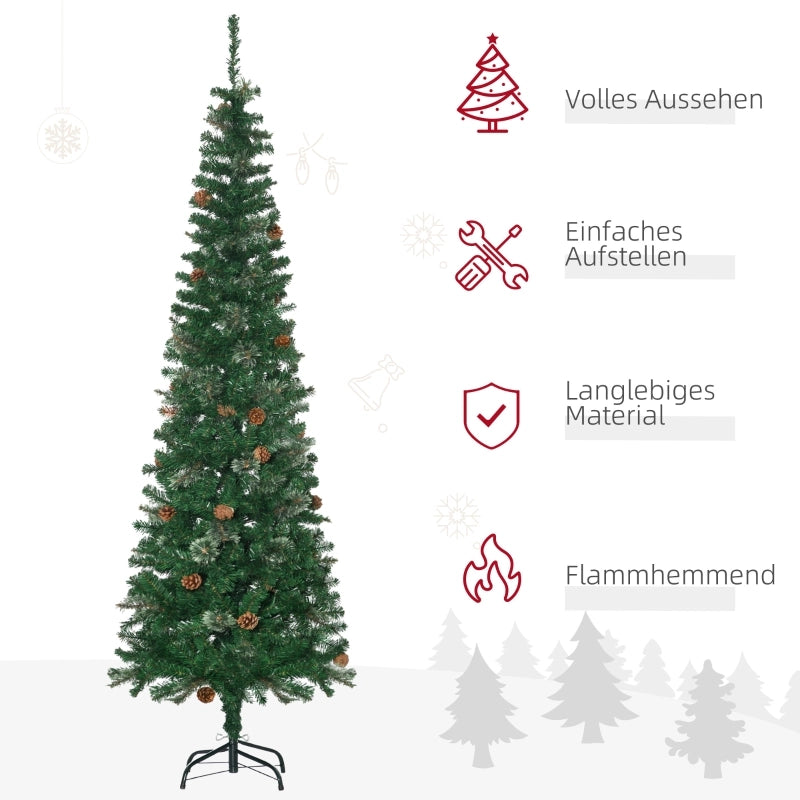 Albero di Natale artificiale, sottile, a forma di pigna, ignifugo, 54 x 195 cm, verde.