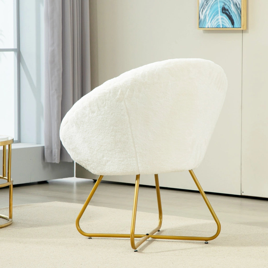 Poltrona Moderna da Camera in Finta Pelliccia con Gambe in Metallo 75x66x79 cm Bianco