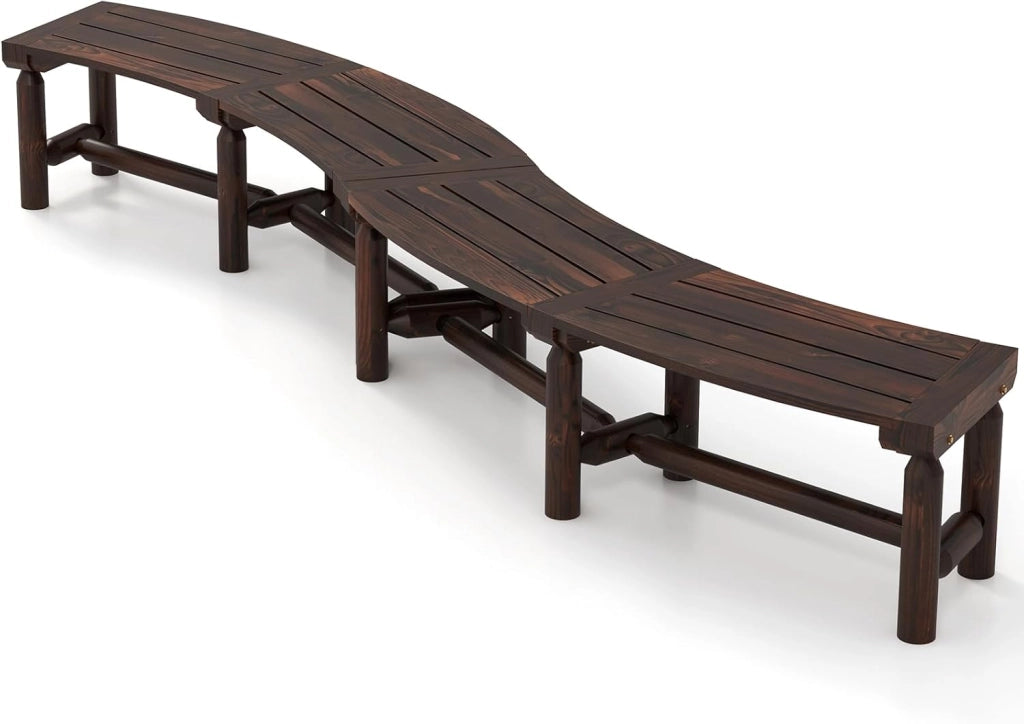 Panca da giardino resistente alle intemperie, in legno massiccio carbonizzato, portata fino a 325 kg, curva, 139 x 36 x 41 cm, QS44623DE