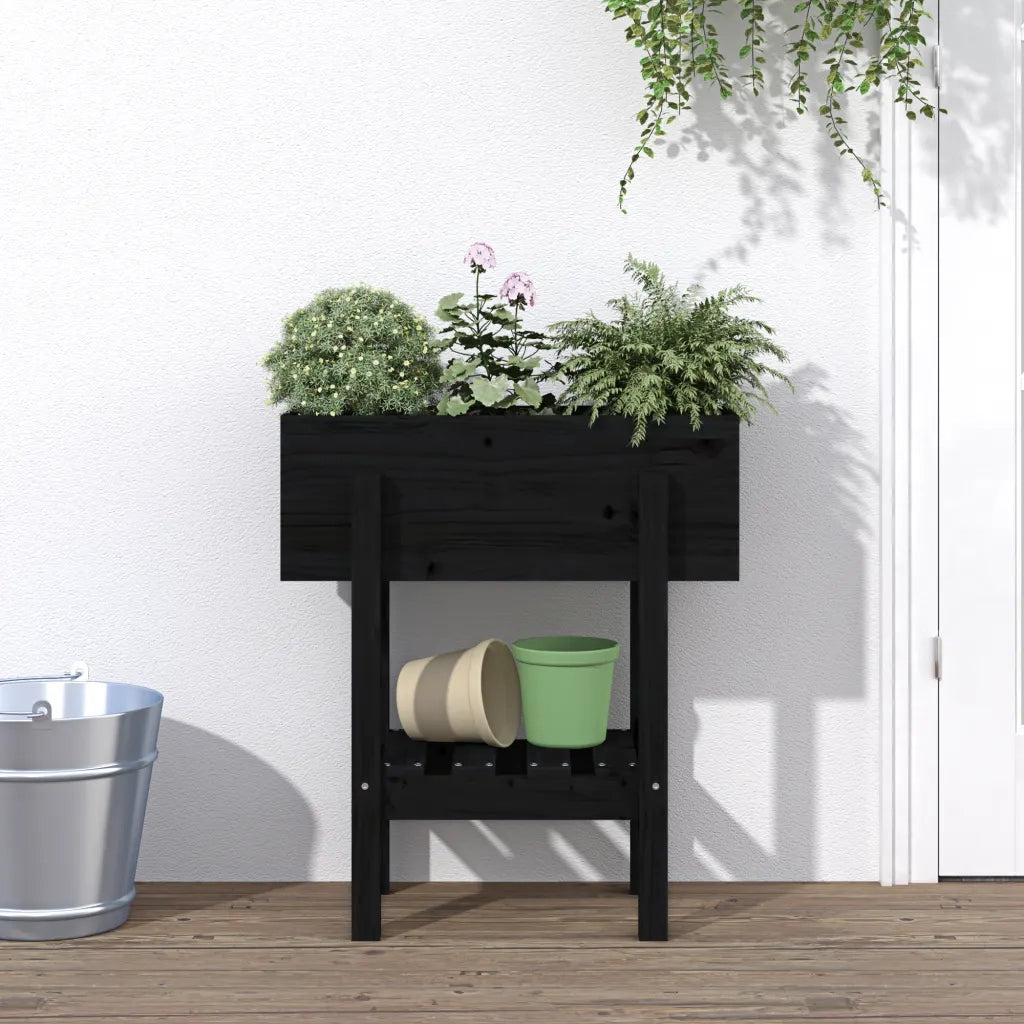 Fioriera | Cassetta per fiori | Vaso da Giardino Nera 62x30x69 cm Legno Massello di Pino