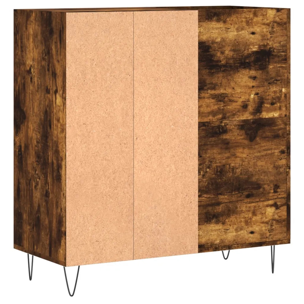 Mobile porta dischi dal design classico 84,5 x 38 x 89 cm ampio spazio contenitivo stile industriale legno di rovere affumicato 02_0049172