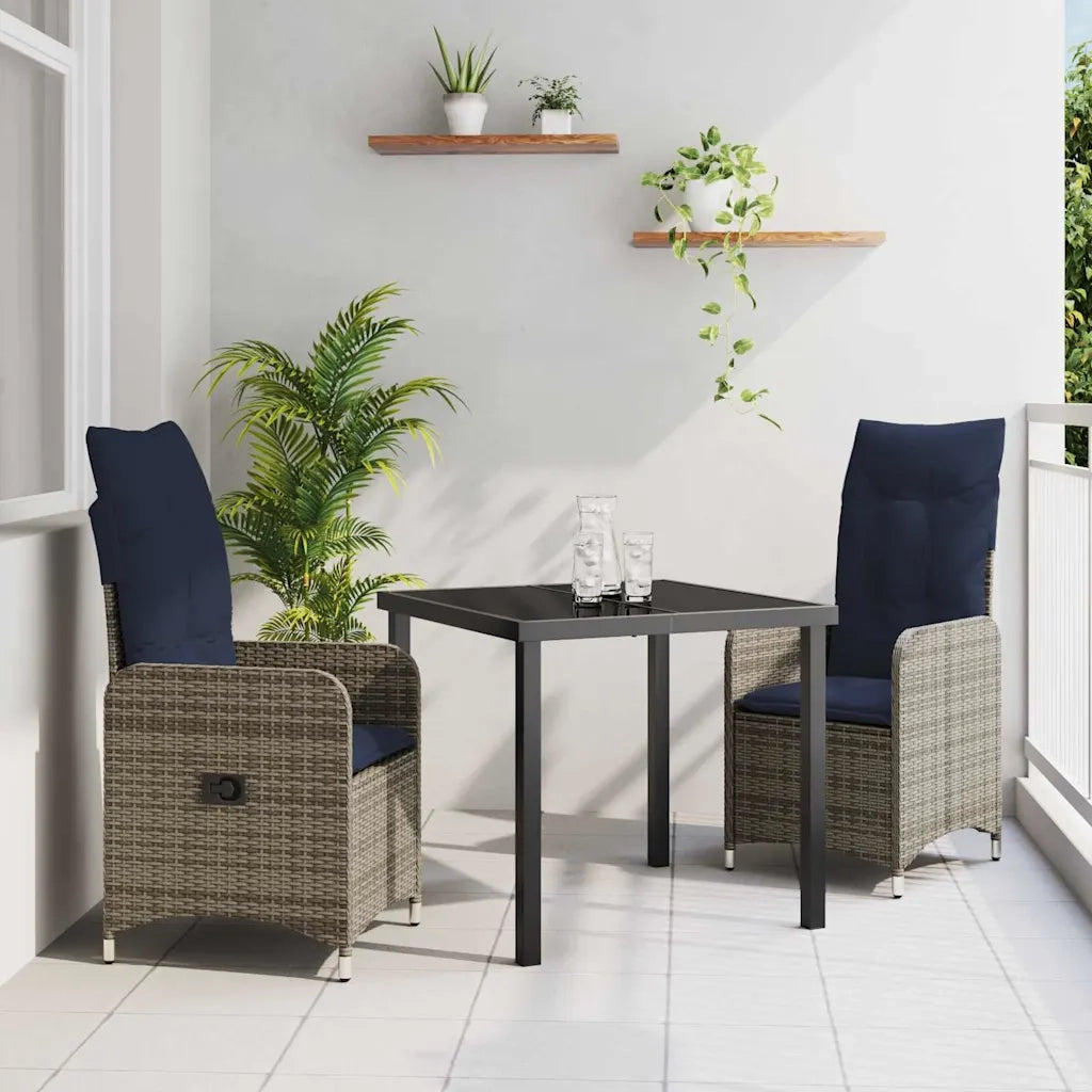 Set di tavolo e sedie con cuscino 3 pcs Grigio Rattan in PE 3379688