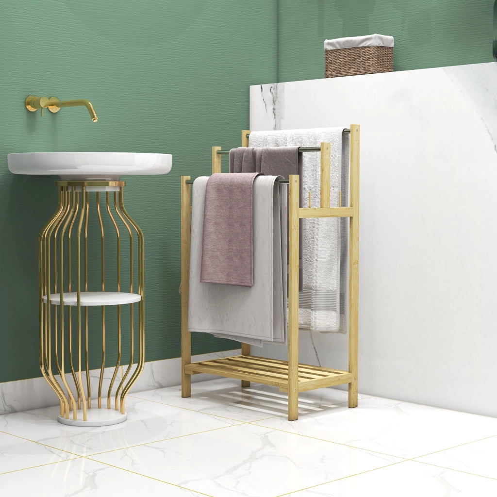 Portasciugamani a Terra Bamb¨´ ¨C Xylo ¨C 3 Barre Acciaio Inox 50,5x31x90 cm Naturale